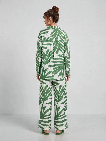 Tropical Leaf Printed Button-Down Shirt
