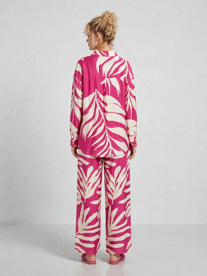Tropical Leaf Printed Button-Down Shirt