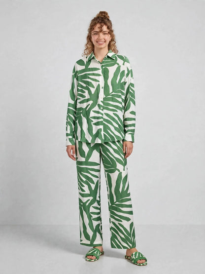 Tropical Leaf Printed Button-Down Shirt