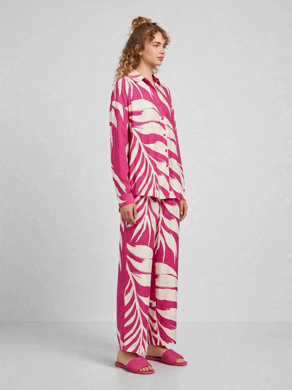 Tropical Leaf Printed Button-Down Shirt