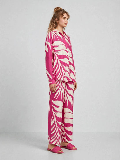 Tropical Leaf Printed Button-Down Shirt