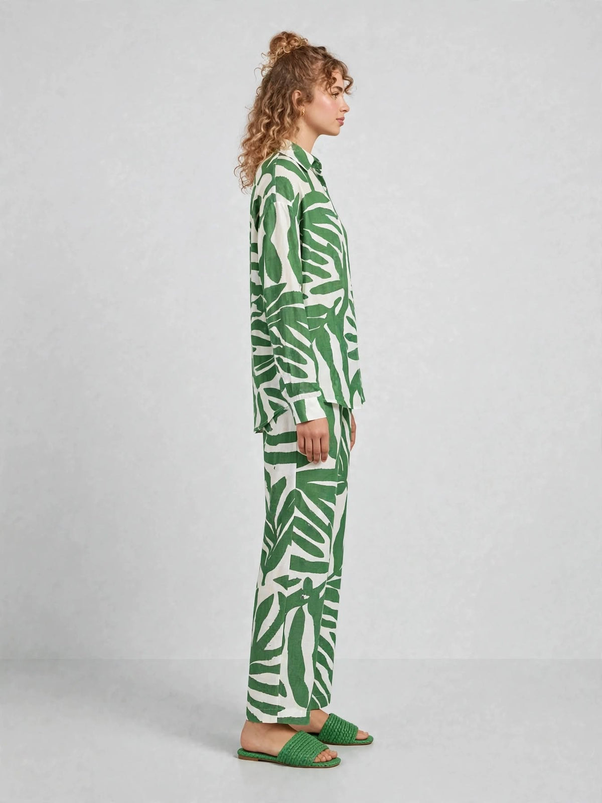 Tropical Leaf Printed Button-Down Shirt