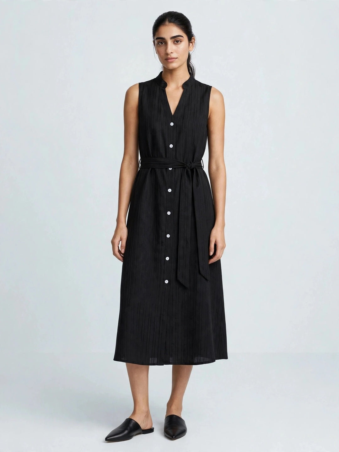 Sleeveless Button-Down Shirt Dress