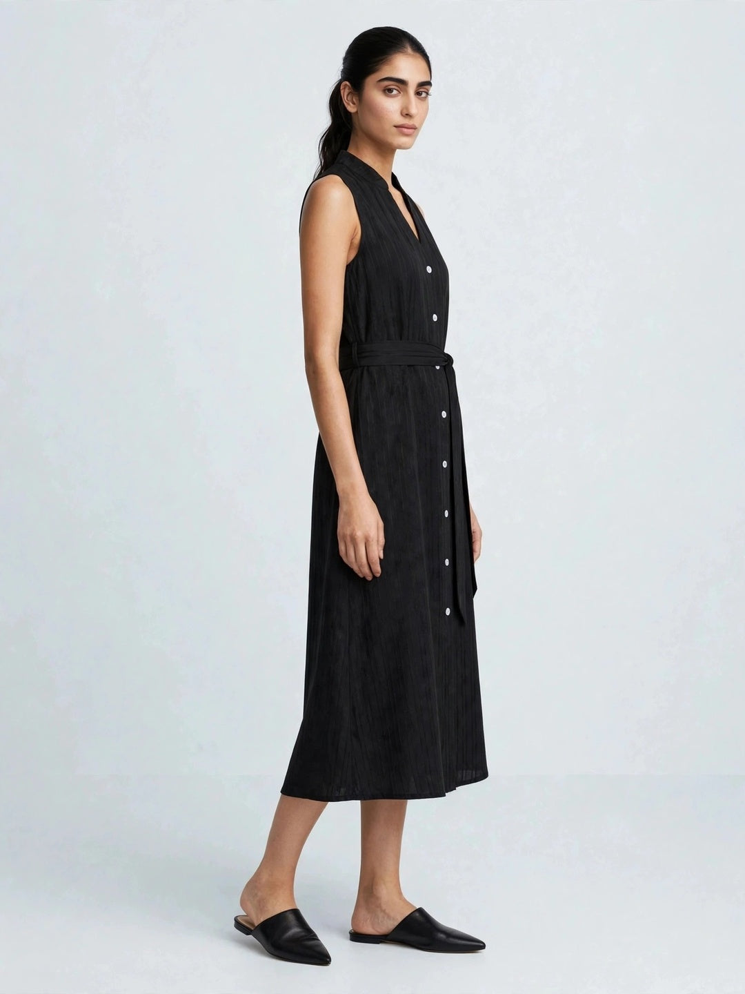 Sleeveless Button-Down Shirt Dress