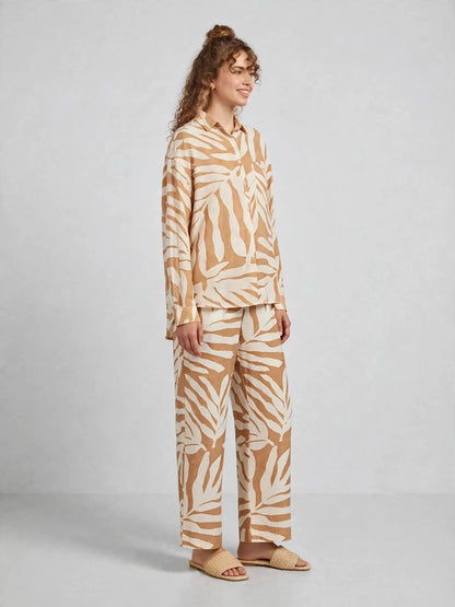 Tropical Leaf Printed Button-Down Shirt