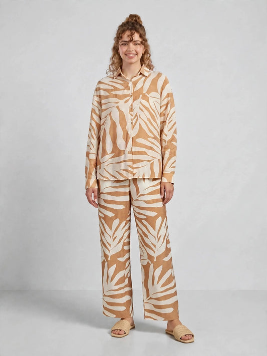 Tropical Leaf Printed Button-Down Shirt