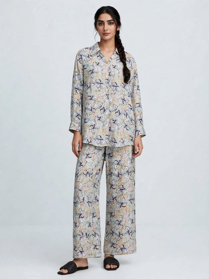 Botanical Leaf Printed Button-Down Shirt
