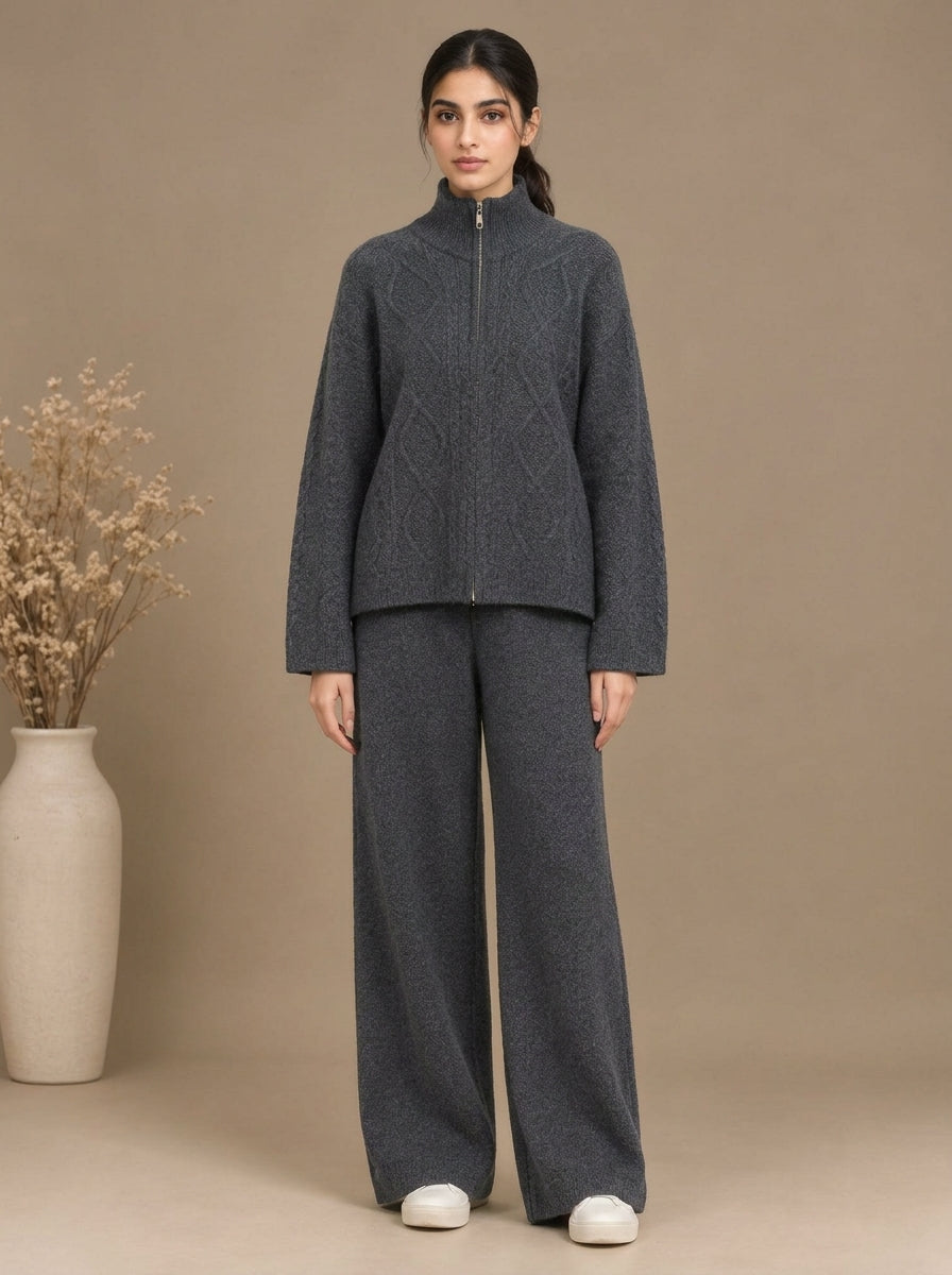 Cable-Knit High-Neck Co-Ord Set