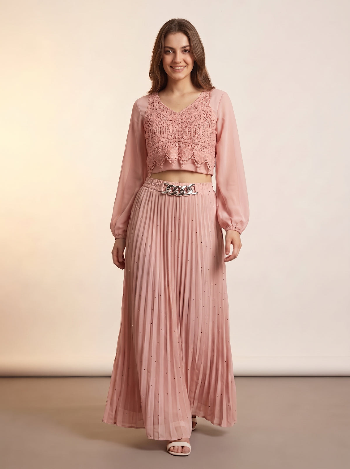 Dusty Rose Crochet Lace Crop Top