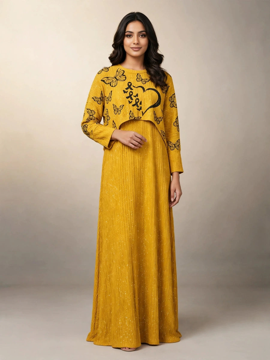 Mustard Butterfly Maxi Dress Set