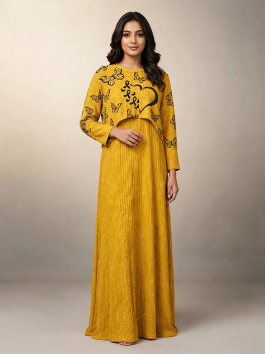 Mustard Butterfly Maxi Dress Set