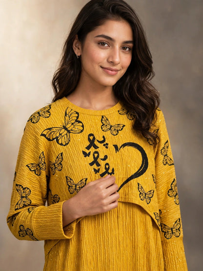 Mustard Butterfly Maxi Dress Set