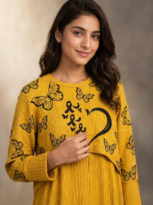 Mustard Butterfly Maxi Dress Set