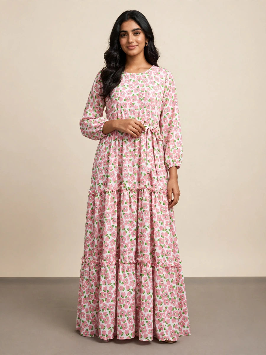 Pink Floral Tiered Maxi Dress