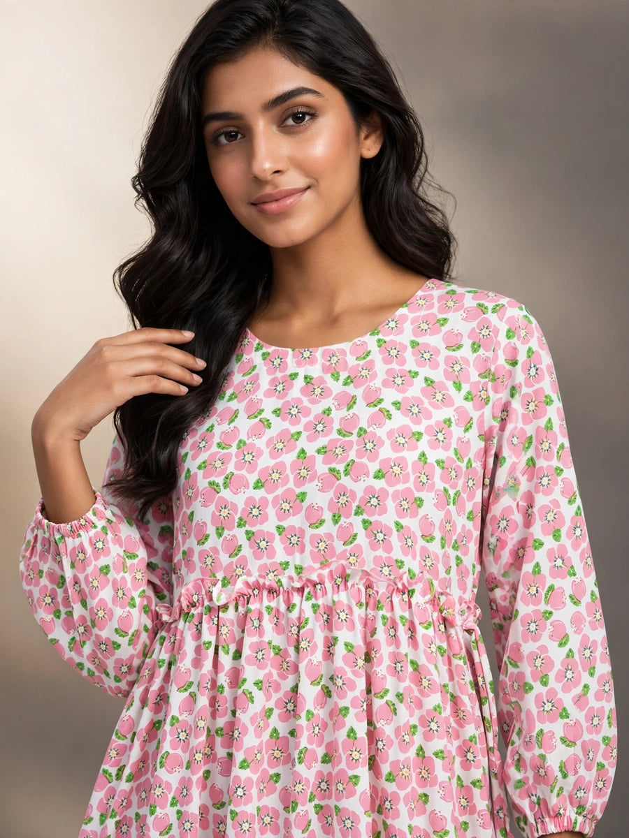 Pink Floral Tiered Maxi Dress