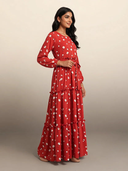 Red Floral Tiered Maxi Dress