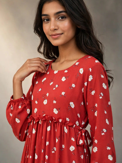 Red Floral Tiered Maxi Dress
