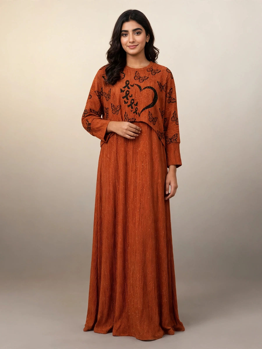 Rust Butterfly Maxi Dress Set