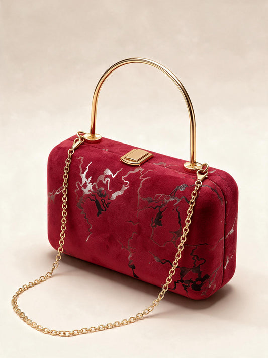 Marble Pattern Velvet Clutch Bag